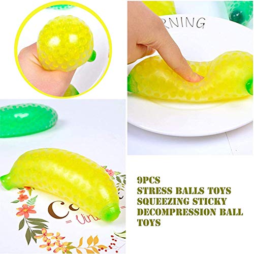 lilico 9PCS Stress Balls Toys, Fruit Exprimiendo Sticky Target Anti Stress Reliever Balls, Globbles Sticky Balls Que se atasca en el Techo, Juguete de descompresión para niños y Adultos