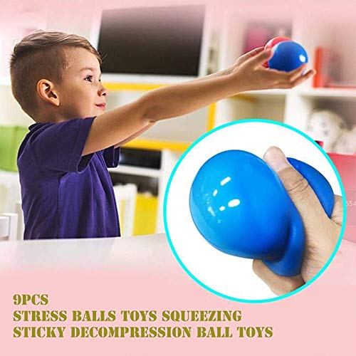 lilico 9PCS Stress Balls Toys, Fruit Exprimiendo Sticky Target Anti Stress Reliever Balls, Globbles Sticky Balls Que se atasca en el Techo, Juguete de descompresión para niños y Adultos