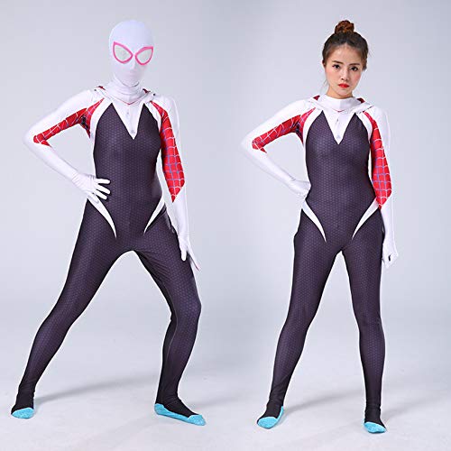 LINLIN Spiderman Miles Spider-Gwen Mono negro Spiderman Zentai 3D Impreso Super Heros Halloween Cosplay Disfraces para hombres y niños L (125 ~ 135 cm)