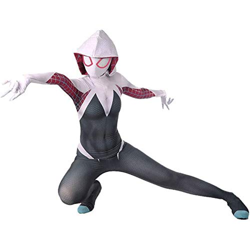 LINLIN Spiderman Miles Spider-Gwen Mono negro Spiderman Zentai 3D Impreso Super Heros Halloween Cosplay Disfraces para hombres y niños L (125 ~ 135 cm)