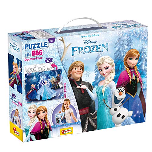 Lisciani Puzzle en Maleta de 60 piezas 2 en 1, Doble Cara con reverso para colorear - Disney Frozen La Reina de las nieves 73887