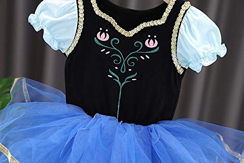 Lito Angels Disfraz Bailarina de Ballet Princesa Anna para Niñas, Vestido Maillot de Danza Baile con Falda Tutu Frozen, Talla 7 a 8 Años, Azul