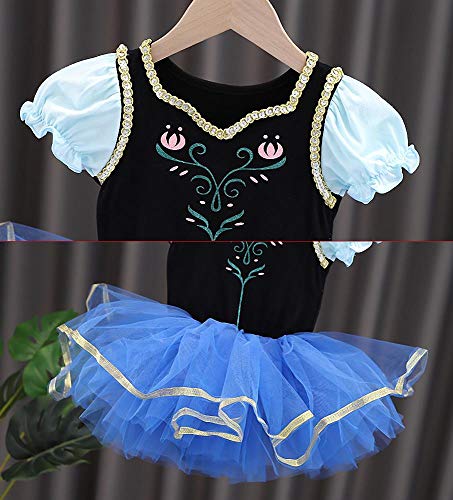 Lito Angels Disfraz Bailarina de Ballet Princesa Anna para Niñas, Vestido Maillot de Danza Baile con Falda Tutu Frozen, Talla 7 a 8 Años, Azul