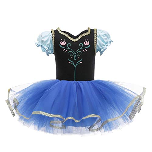 Lito Angels Disfraz Bailarina de Ballet Princesa Anna para Niñas, Vestido Maillot de Danza Baile con Falda Tutu Frozen, Talla 7 a 8 Años, Azul