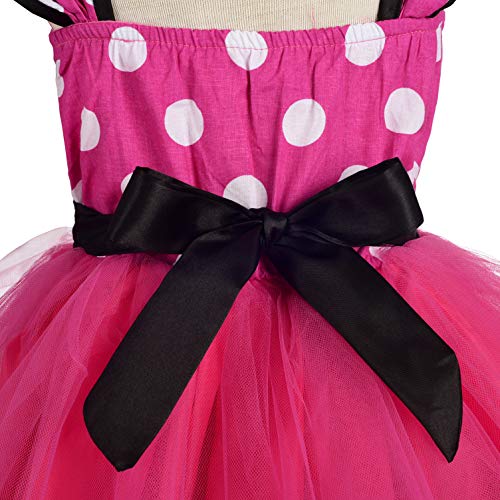 Lito Angels Disfraz de Minnie Mouse para Niña con Orejas de Ratón Aro de Pelo, Vestido de Tul con Lunares de Fiesta Cumpleaños Carnaval, Talla 3-4 años, Rosa Caliente