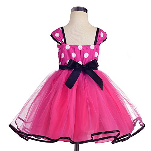 Lito Angels Disfraz de Minnie Mouse para Niña con Orejas de Ratón Aro de Pelo, Vestido de Tul con Lunares de Fiesta Cumpleaños Carnaval, Talla 3-4 años, Rosa Caliente