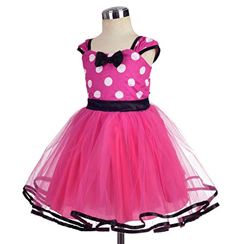 Lito Angels Disfraz de Minnie Mouse para Niña con Orejas de Ratón Aro de Pelo, Vestido de Tul con Lunares de Fiesta Cumpleaños Carnaval, Talla 3-4 años, Rosa Caliente