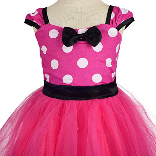 Lito Angels Disfraz de Minnie Mouse para Niña con Orejas de Ratón Aro de Pelo, Vestido de Tul con Lunares de Fiesta Cumpleaños Carnaval, Talla 3-4 años, Rosa Caliente