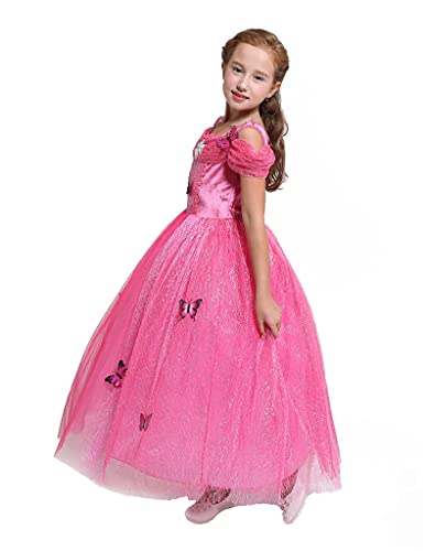 Lito Angels Disfraz de Princesa Aurora con Corona y Accesorios para Niña, Vestido de Fiesta de Bella Durmiente, Talla 4-5 años, Rosa Caliente