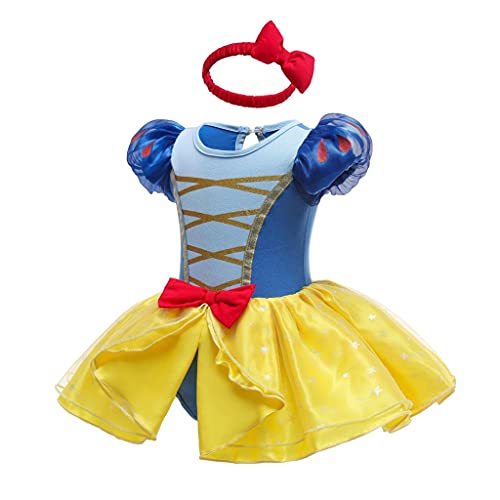 Lito Angels Disfraz de Princesa Blancanieves para Bebé Niñas, Body Mamelucos Onesie Vestido de Fiesta Cumpleaños con Diadema Talla 3-6 Meses, Amarillo