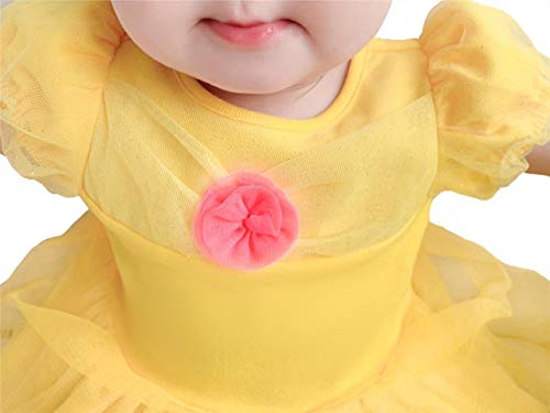 Lito Angels Disfraz de Princesa la Bella y la Bestia para Bebé Niñas Body Mono Mamelucos Onesie Vestido de Fiesta Navidad Halloween Cumpleaños con diadema Amarillo Talla 6 a 9 Meses