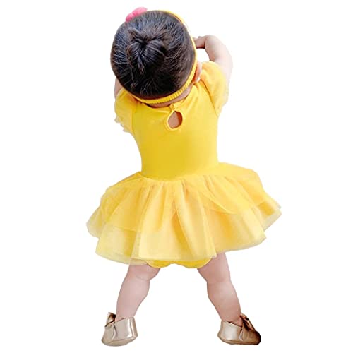 Lito Angels Disfraz de Princesa la Bella y la Bestia para Bebé Niñas Body Mono Mamelucos Onesie Vestido de Fiesta Navidad Halloween Cumpleaños con diadema Amarillo Talla 6 a 9 Meses