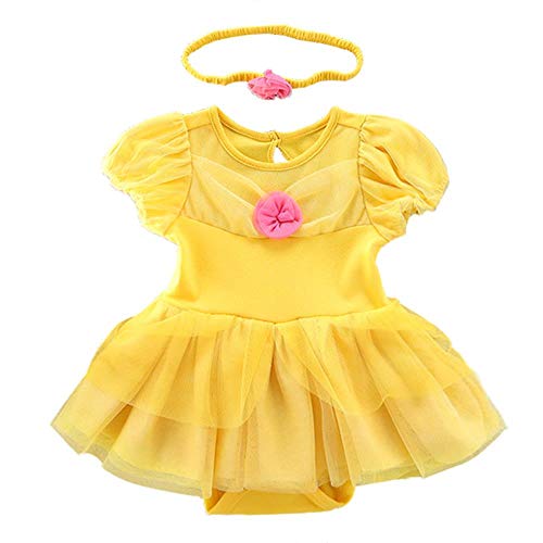 Lito Angels Disfraz de Princesa la Bella y la Bestia para Bebé Niñas Body Mono Mamelucos Onesie Vestido de Fiesta Navidad Halloween Cumpleaños con diadema Amarillo Talla 6 a 9 Meses