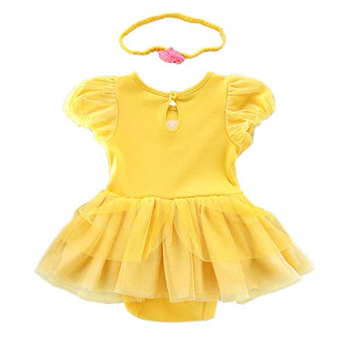 Lito Angels Disfraz de Princesa la Bella y la Bestia para Bebé Niñas Body Mono Mamelucos Onesie Vestido de Fiesta Navidad Halloween Cumpleaños con diadema Amarillo Talla 6 a 9 Meses