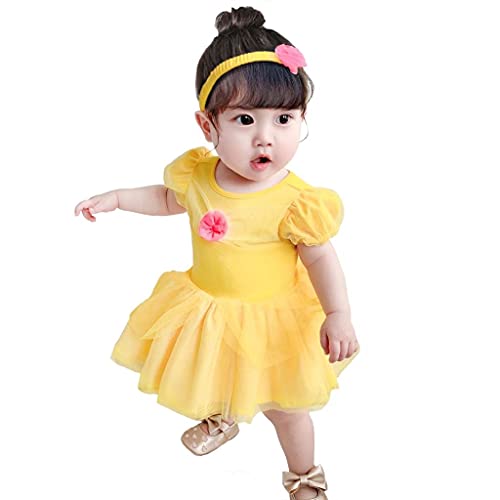 Lito Angels Disfraz de Princesa la Bella y la Bestia para Bebé Niñas Body Mono Mamelucos Onesie Vestido de Fiesta Navidad Halloween Cumpleaños con diadema Amarillo Talla 6 a 9 Meses