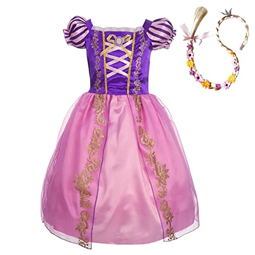 Lito Angels Disfraz de Princesa Rapunzel Vestido de Fiesta de Cumpleaños con Peluca Trenza para Niña Pequeñas, Talla 3 años, Morada