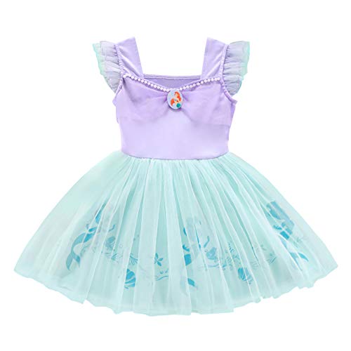 Lito Angels Disfraz de Sirenita Princesa Ariel para Niñas Pequeña, Sirena Vestido de Tul Falda Tutu de Fiesta de Cumpleaños, Talla 4-5 años, Morado 265