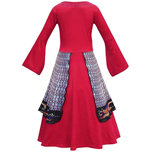 Lito Angels Disfraz Mulan para Niña, Ropa Traje China Heroina Hanfu, Talla 5-6 años, Rojo