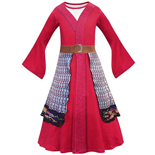 Lito Angels Disfraz Mulan para Niña, Ropa Traje China Heroina Hanfu, Talla 5-6 años, Rojo