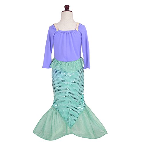 Lito Angels Disfraz Sirenita Princesa Ariel para Niñas, Vestido Sirena de Fiesta de Cumpleaños Talla 3-4 años, Morado