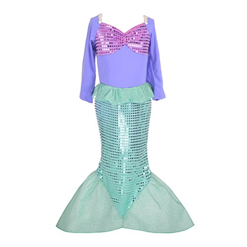 Lito Angels Disfraz Sirenita Princesa Ariel para Niñas, Vestido Sirena de Fiesta de Cumpleaños Talla 3-4 años, Morado