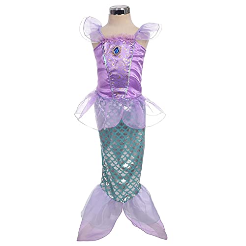 Lito Angels Disfraz Sirenita Vestido Sirena Princesa Ariel con Peluca de Pelo para Niñas Pequeñas, Talla 3-4 años, Púrpura