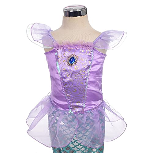 Lito Angels Disfraz Sirenita Vestido Sirena Princesa Ariel con Peluca de Pelo para Niñas Pequeñas, Talla 3-4 años, Púrpura