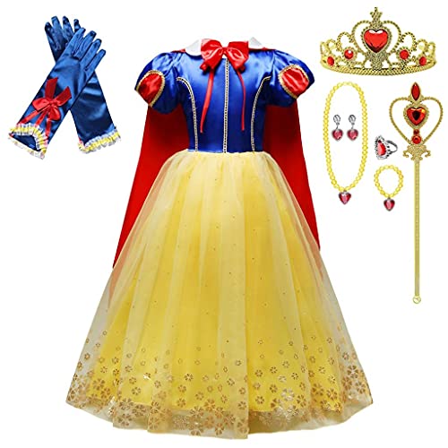 Lito Angels Disfraz Vestido de Princesa Blancanieves con Capa y Accesorios para Niñas Pequeñas Talla 3-4 años