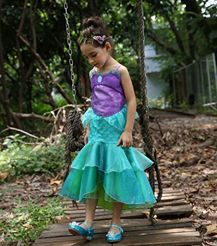 Lito Angels Niñas Disfraz de Sirenita Sirena Vestidos de Princesa Ariel de Halloween Fiesta de Cumpleaños Talla 4-5 años