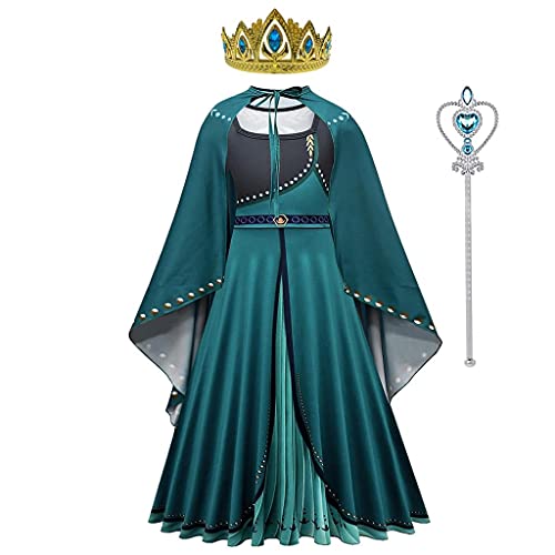 Lito Angels Vestido de Coronación de la Reina Anna para Niña, Disfraz de Princesa Reino del Hielo 2 con Capa, Corona y Accesorios, Talla 11-12 años, Verde