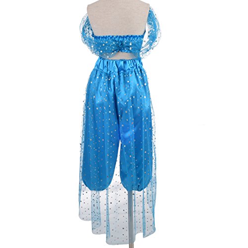 Lito Angels Vestido de Princesa Jazmín para Niña Disfraz de Jazmin para Halloween Fiesta de Cumpleaños Carnaval Conjunto de Pantalón y Top Azul Talla 10-11 Años Azul