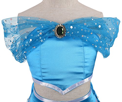 Lito Angels Vestido de Princesa Jazmín para Niña Disfraz de Jazmin para Halloween Fiesta de Cumpleaños Carnaval Conjunto de Pantalón y Top Azul Talla 10-11 Años Azul