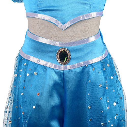 Lito Angels Vestido de Princesa Jazmín para Niña Disfraz de Jazmin para Halloween Fiesta de Cumpleaños Carnaval Conjunto de Pantalón y Top Azul Talla 10-11 Años Azul