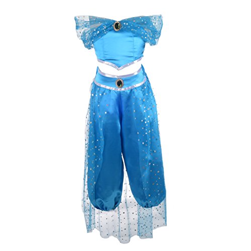 Lito Angels Vestido de Princesa Jazmín para Niña Disfraz de Jazmin para Halloween Fiesta de Cumpleaños Carnaval Conjunto de Pantalón y Top Azul Talla 10-11 Años Azul