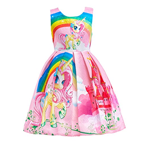 Lito Angels Vestido de Unicornio My Little Pony para Niñas Pequeñas, Ropa Casual de Fiesta de Cumpleaños de Verano, Talla 3-4 años, Estilo C - Rosa