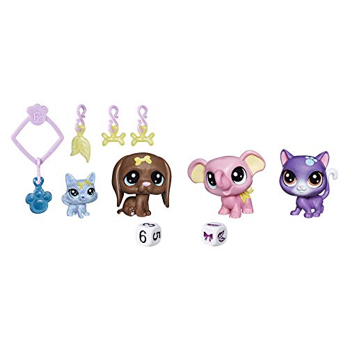 LITTLEST PET SHOP – Estuche de Limpieza Lucky Pets – 4 Figuras Pet Shop Singles y 4 Colgantes