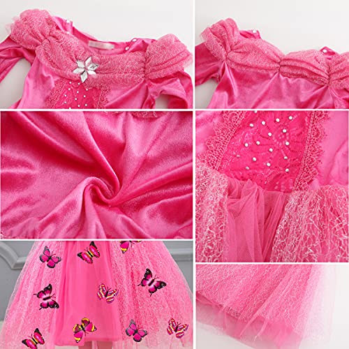 LiUiMiY Vestido de Princesa Disfraz Niña Tul para Carnaval Cumpleaños Cosplay Halloween Fiesta con Accesorios Rosa, 128-134 (Etiqueta 130)