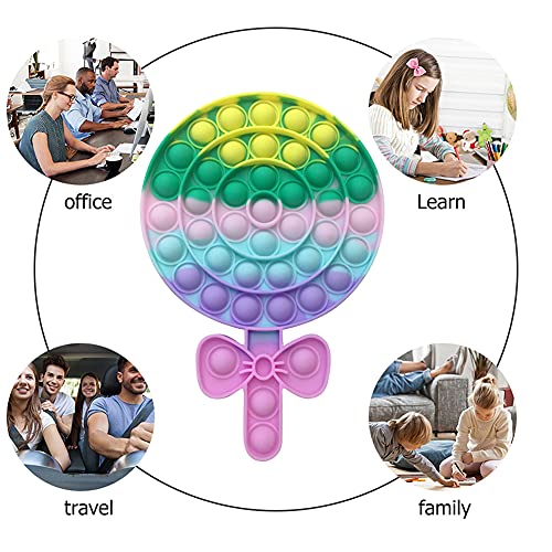 liujuan Silicona Rainbow Lollipop Push Bubble Fidgety Sensory Toys Candy Shape Squeezing Fidget Toy Anti-stress Relajante Juguetes Aliviar el estrés para adultos Niños