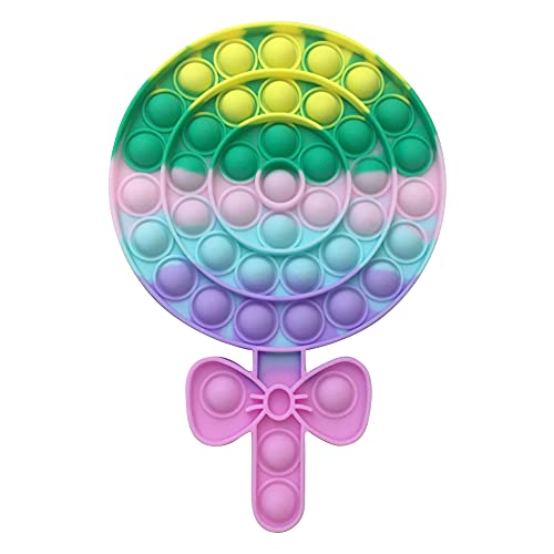 liujuan Silicona Rainbow Lollipop Push Bubble Fidgety Sensory Toys Candy Shape Squeezing Fidget Toy Anti-stress Relajante Juguetes Aliviar el estrés para adultos Niños