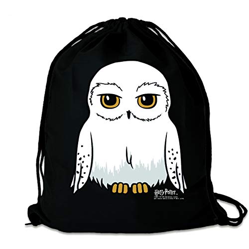 LOGOSHIRT - Harry Potter - Lechuza - Hedwig - Mochila Saco - Bolsa - Negro - Diseño Original con Licencia