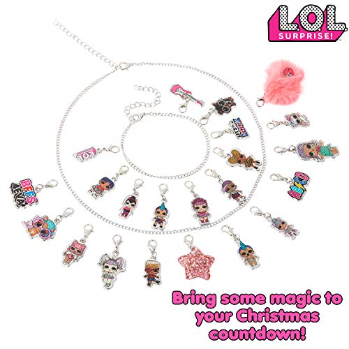 L.O.L. Surprise! Calendario Adviento 2021, Calendario de Adviento de Joyas, Incluye Colgantes Pulsera Collar de Las Muñecas LOL Queen Bee y Unicorn