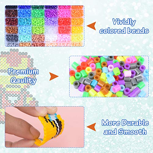 Longruner Abalorios Cuentas de Hierro fusibles 10000 PCS Fuse Beads 36 Colores 4 Pegboard 90 Imagine Fuse Beads para Niños Pared pixelado en Juguetes Educativos Cuentas de Artesanía LA25