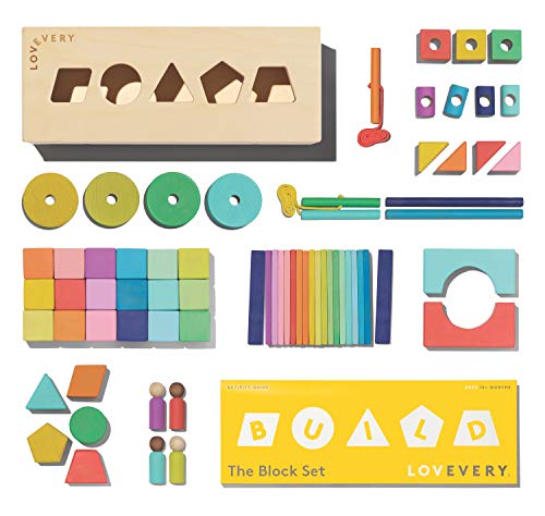 Lovevery Block Set Juego de Bloques, 70 Piezas y 18 Formas para Introducir la educación Stem (Apto para niños a Partir de 18 Meses hasta Edad Preescolar y más Mayores también.