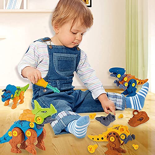 LQKYWNA Take Apart Dinosaur Toys, Paquete De 4 Juguetes Educativos De Dinosaurios con Taladro para Niños, Ejercicio, Habilidad Práctica, Regalo para Niños De 3 A 6 Años