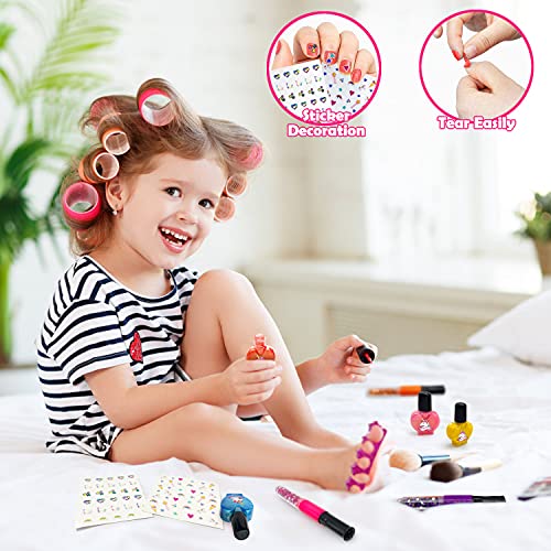 Lubibi Juego de Esmalte de uñas para Niñas,21pcs Set de Esmalte de Uña Infantil,Juguete de Maquillaje Cosméticos Lavables,Kit de Manicura,Horquilla de Unicornio,Regalo de Princesa para Niñas de 4-8