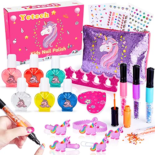 Lubibi Juego de Esmalte de uñas para Niñas,21pcs Set de Esmalte de Uña Infantil,Juguete de Maquillaje Cosméticos Lavables,Kit de Manicura,Horquilla de Unicornio,Regalo de Princesa para Niñas de 4-8