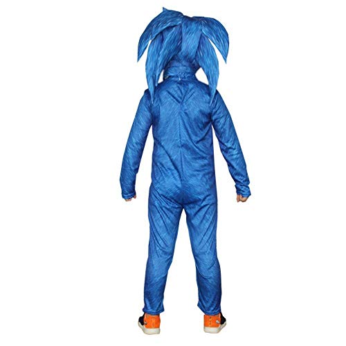 Lucky baby Niñas Niños DisfrazSonic Hedgehog Jumpsuit + Tocado + Guantes Traje de Lujo (Azul, 140-155cm / 9-11 años)