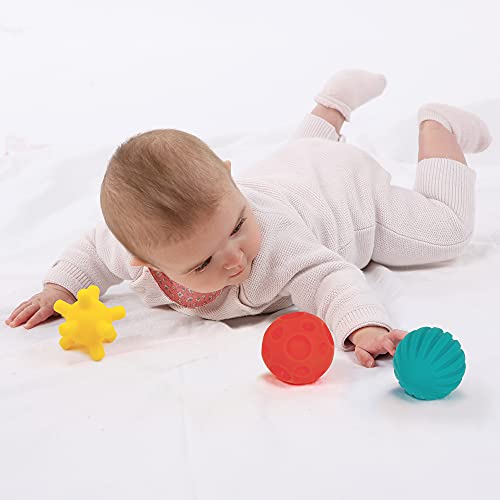 Ludi 30079 - Trio de pequeñas Pelotas sensoriales de plástico Flexible (6 Meses, 6,8 cm), Multicolor