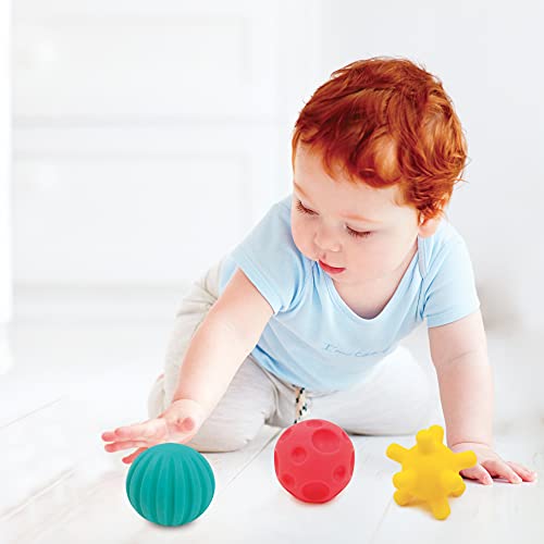 Ludi 30079 - Trio de pequeñas Pelotas sensoriales de plástico Flexible (6 Meses, 6,8 cm), Multicolor