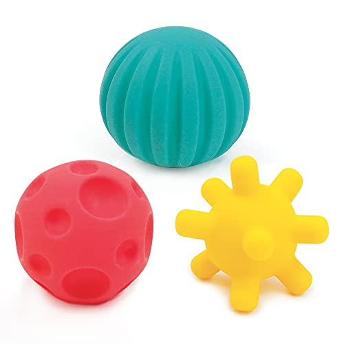 Ludi 30079 - Trio de pequeñas Pelotas sensoriales de plástico Flexible (6 Meses, 6,8 cm), Multicolor